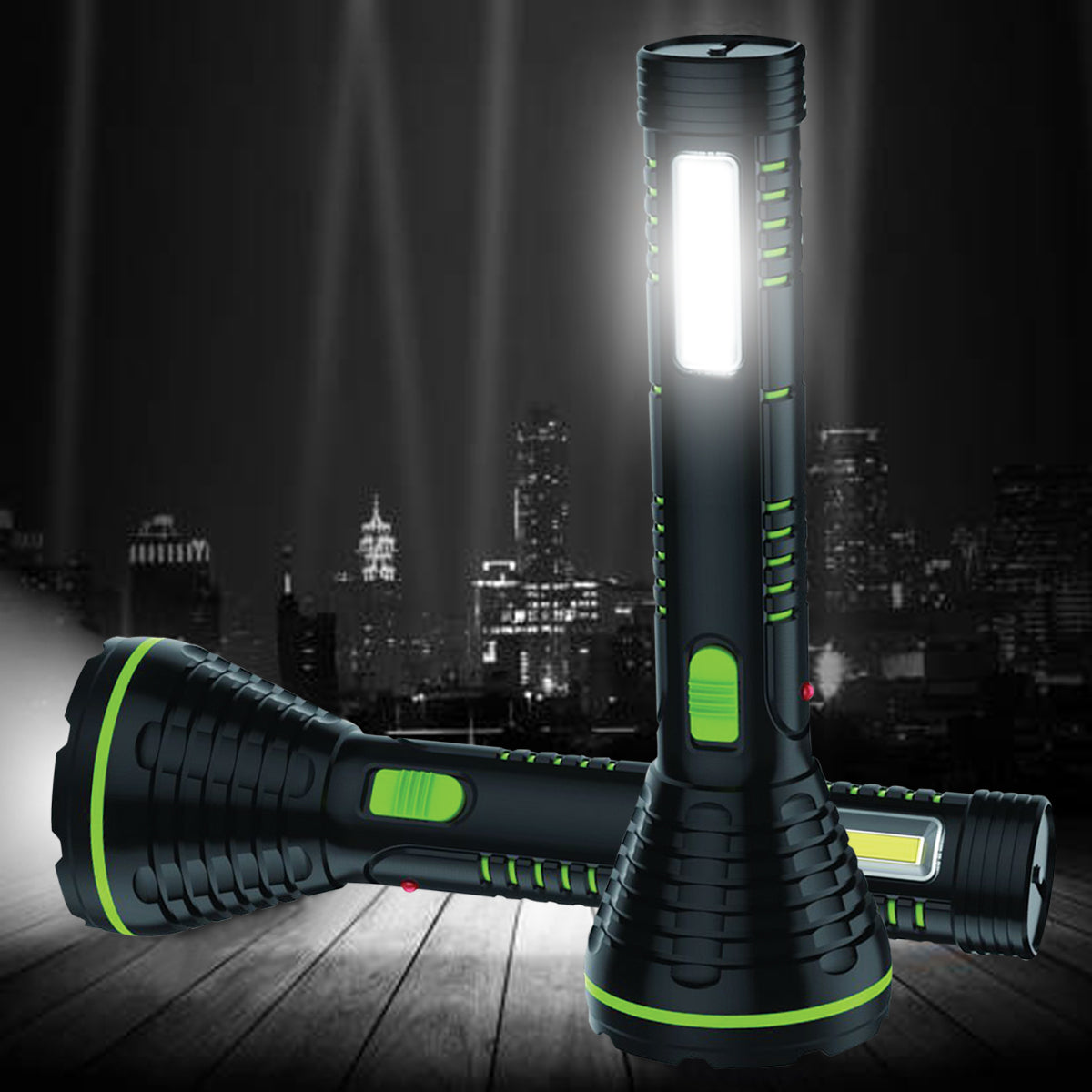 Pick Ur Needs Dual Power 2 in 1 Led 20 Watt Rechargeable Torch Light Long Range with Dual Battery Backup